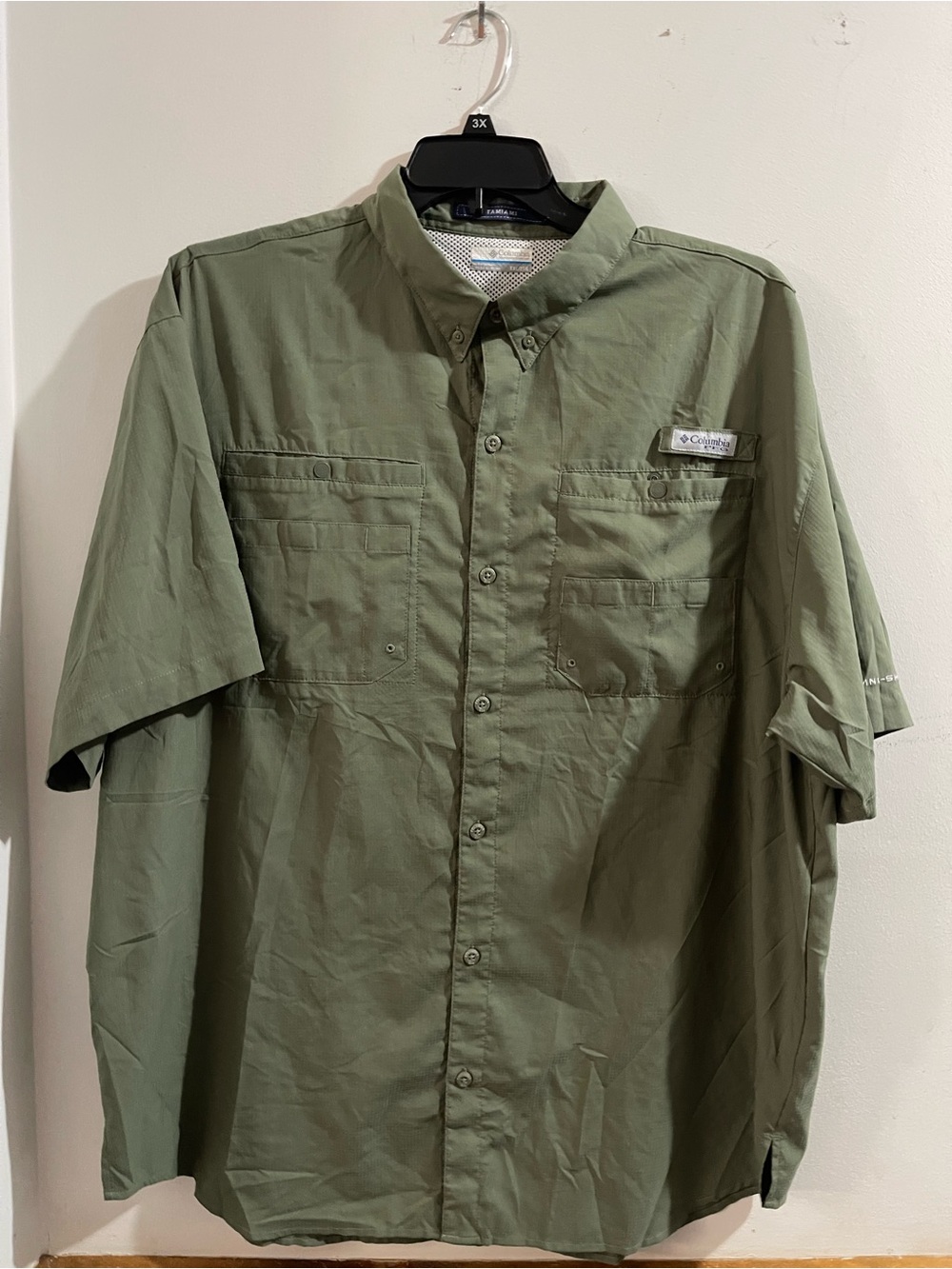 Columbia Men's PFG Omni Shade Sleeve Button-Up Shirt Jacket in Olive Green XXL